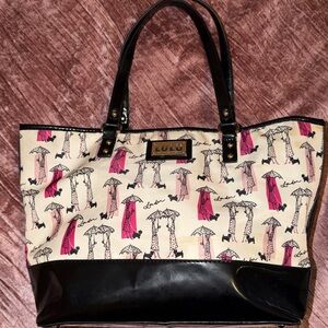 Lulu Cream and Black Tote with Pink Accents